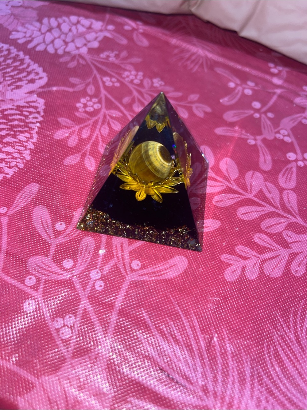 Small Handcrafted Black and Gold Pyramid Ornament - Decorative Women’s Accessory